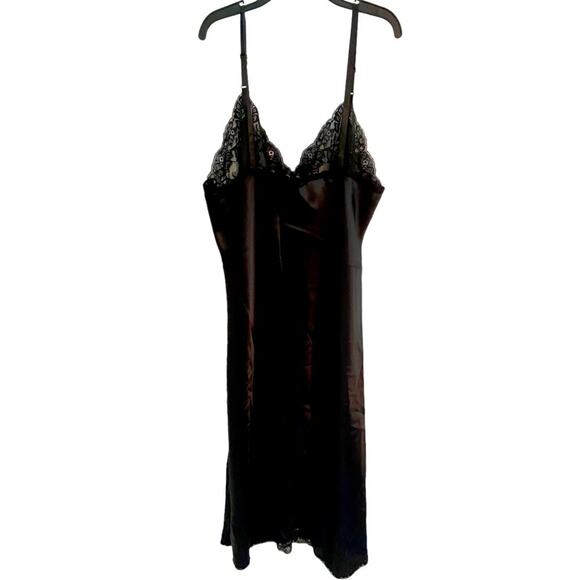 Vtg WonderMaid Black Nylon Full Slip dress Lace Trim Sz 36 UNION MADE tag Sexy - Picture 1 of 8